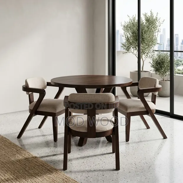 Artisan Wooden Dining Set with Upholstered Chairs - 1