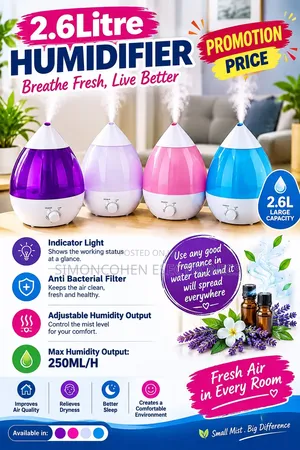 Humidifier ya Lita 2.6 - Mpya Kabisa
