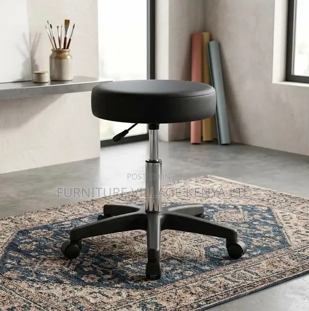 Adjustable Round Portable Leather Bar Stool - 1