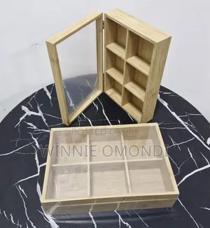 6-Section Bamboo Teabag Organizer Box with Clear Lid