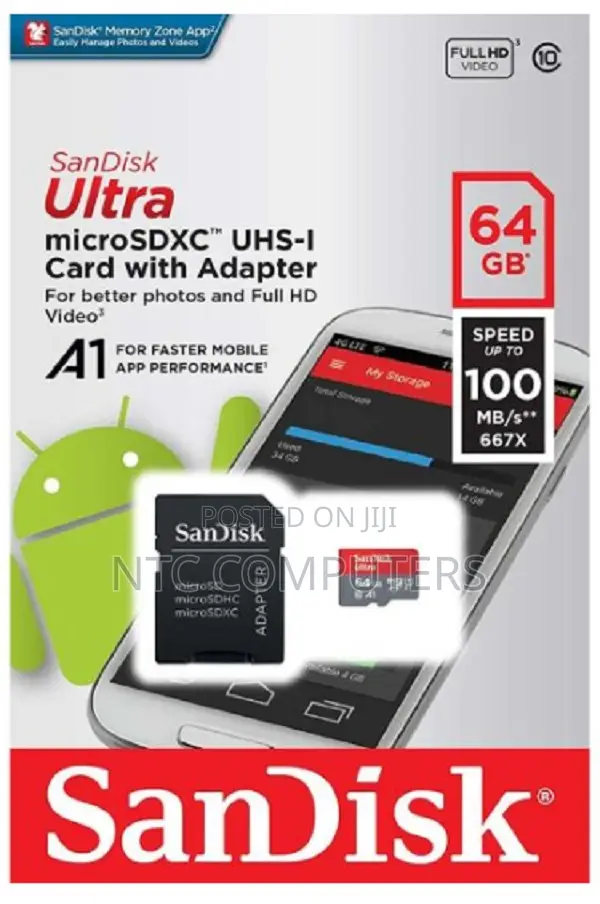 SanDisk Ultra 64GB microSDXC Card (A1, 100MB/s) - 1