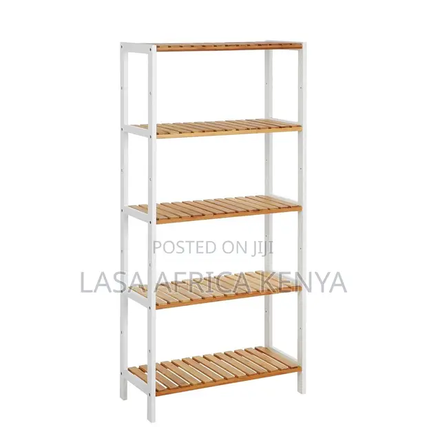 LASA 5-Tier Bamboo Storage Shelf with White Frame - 1