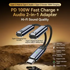Type-C to Dual Type-C Adapter - 100W PD Fast Charging & Hi-Fi Audio