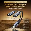 Type-C to Dual Type-C Adapter - 100W PD Fast Charging & Hi-Fi Audio - 1