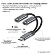 Type-C to Dual Type-C Adapter - 100W PD Fast Charging & Hi-Fi Audio - 2