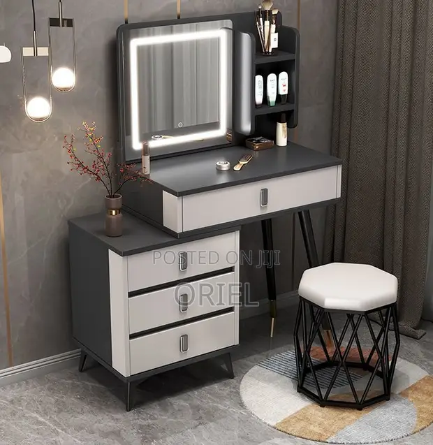 Modern Dressing Table with Mirror and Stool - 1