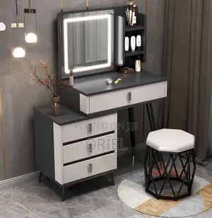 Modern Dressing Table with Mirror and Stool