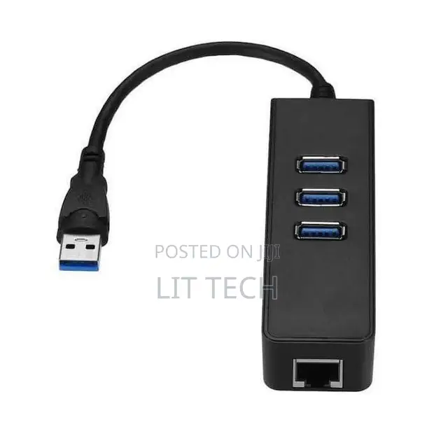3-Port USB 3.0 Hub na Gigabit Ethernet Adapter - 1