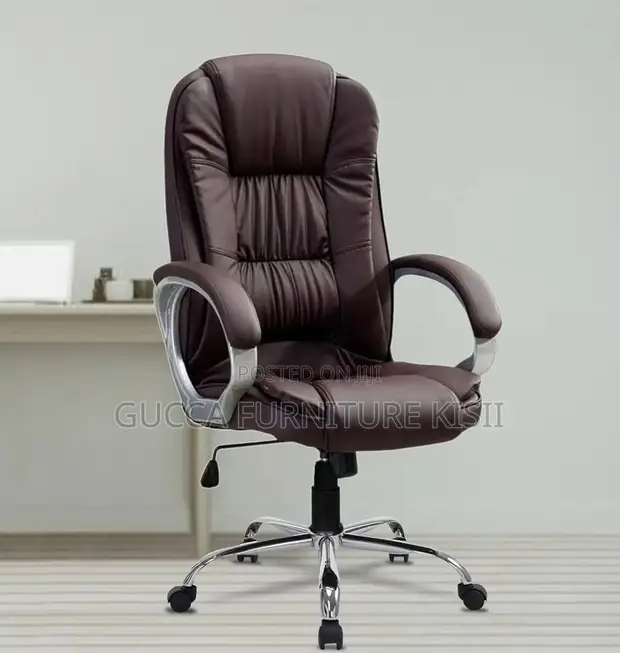 Executive Office Chair - Brown Leather Swivel - 1