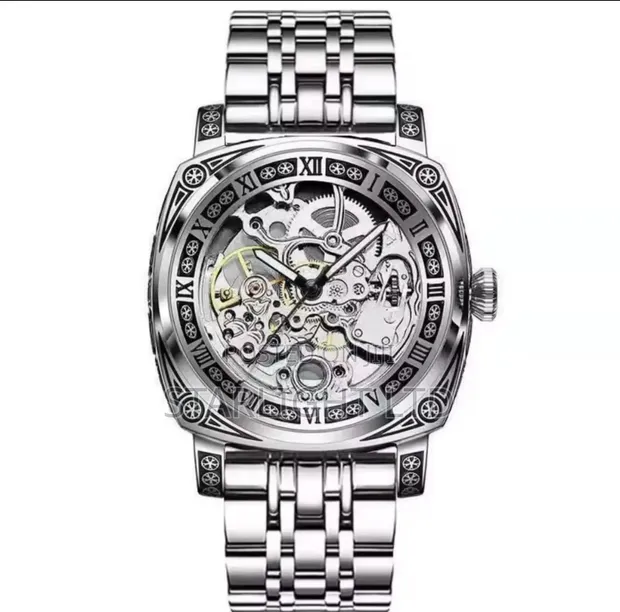 Luxury Carved Tonneau Stainless Steel Wristwatch - 1