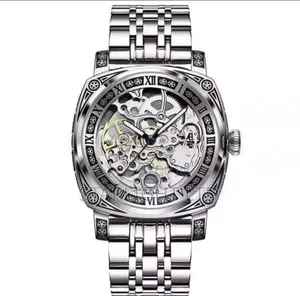 Luxury Carved Tonneau Stainless Steel Wristwatch