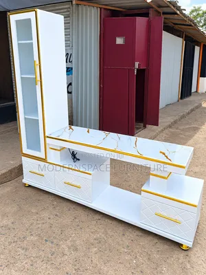 Koni ya TV ya Marumaru Nyeupe ya Kifahari na Dhahabu yenye Hifadhi