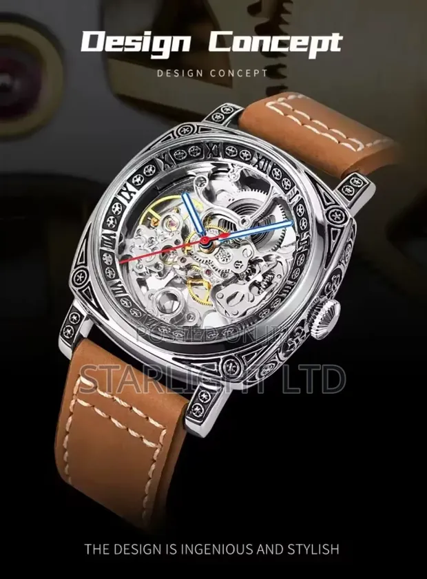 Luxury Skeleton Leather Strap Men's Wristwatch - 1