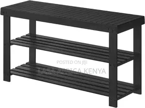 LASA 3-Tier Bamboo Shoe Bench, Black, 90cm