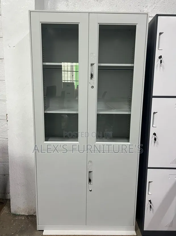Half Glass Cabinet with Adjustable Shelves - 1