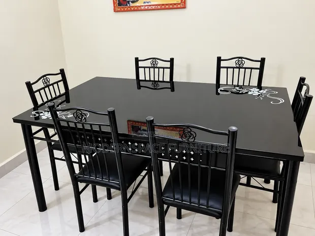 6-Seater Dining Table Set - Black - 1