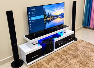 Modern White & Black TV Stand with LED