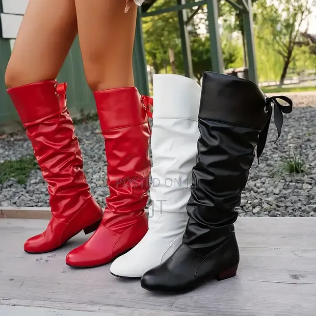 Bow Slouch Knee Boots - 1