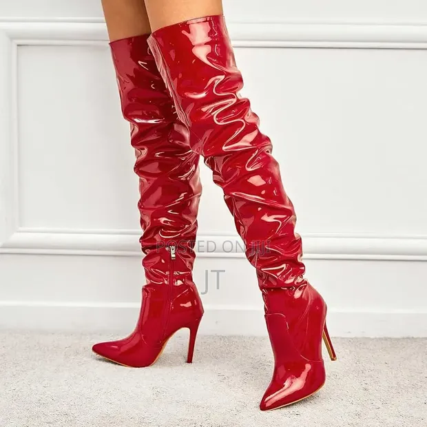 Shiny Stiletto Thigh-High Boots - 1