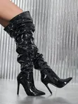 Shiny Stiletto Thigh-High Boots - 4