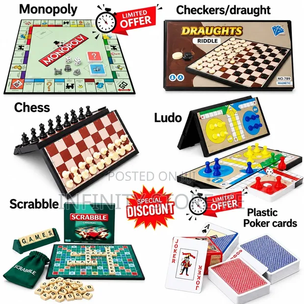 6-in-1 Board Games Set: Chess, Ludo, Monopoly, Scrabble, Draughts - 1
