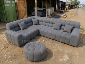 Sofa ya L-Shape Grey Bubble ya Viti 6 na Ottoman