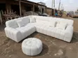 Modern White Boucle Sectional Sofa with Ottoman - 2