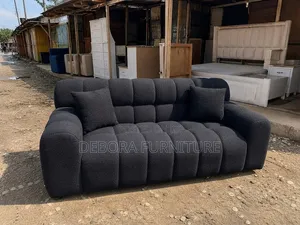 New Modern Square-Tufted Boucle Sofa - Charcoal Black