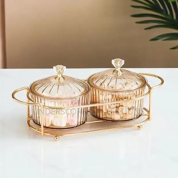 2-in-1 Heavy Glass Golden Sugar Dish Set - 1
