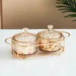 2-in-1 Heavy Glass Golden Sugar Dish Set - 1