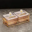 2-in-1 Heavy Glass Golden Sugar Dish Set - 2