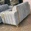 Brand New Modern Velvet Sofa Set with Gold Trims - 1