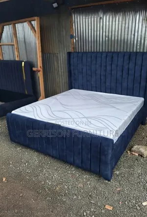 Modern Navy Blue Velvet Bed Frame - Super King