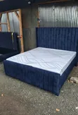 Modern Navy Blue Velvet Bed Frame - Super King - 1