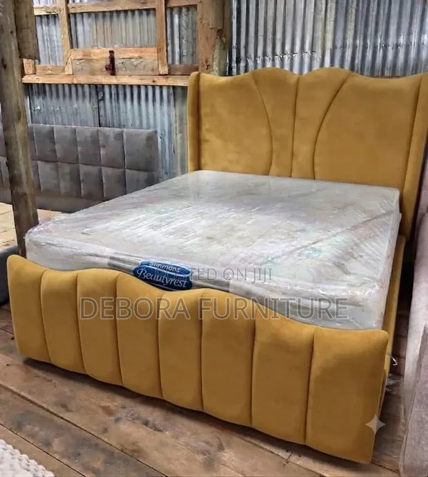 Kitanda Kipya cha Anasa cha Wingback - Njano ya Haradali - 1