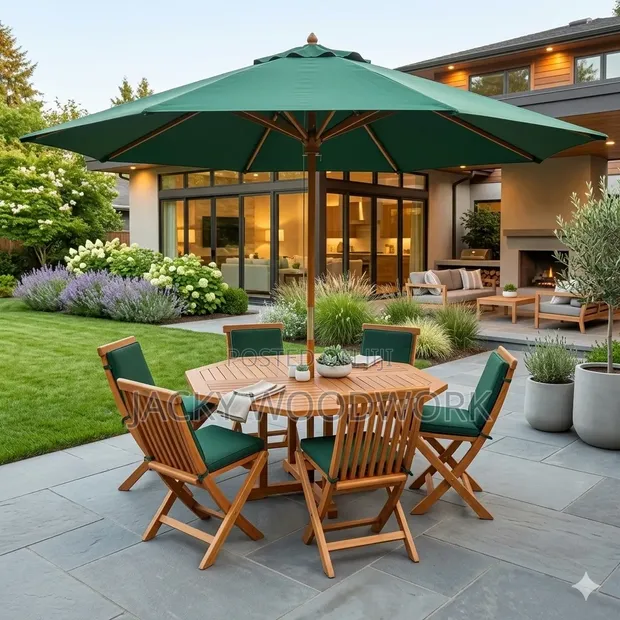 Brand New 6-Seater Foldable Garden Dining Set with Umbrella - 1