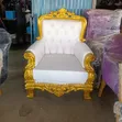 Kiti cha King/Queen cha Pedicure Nyeupe chenye Fremu ya Dhahabu - 2