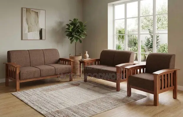Premium Wooden 5-Seater Sofa Set with High-Density Cushioning - 1