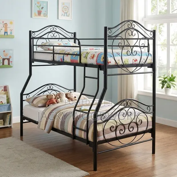 Ornate Black Wrought Iron Twin-Over-Twin Bunk Bed - 1