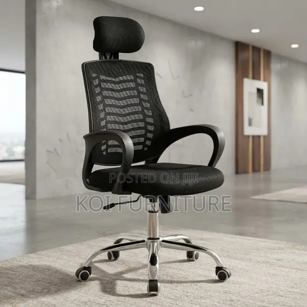 Modern High Backrest Fabric Office Chair with Headrest - 1