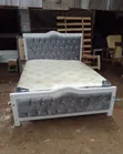 Modern 5x6 White & Grey Velvet Tufted Bed Frame - 2
