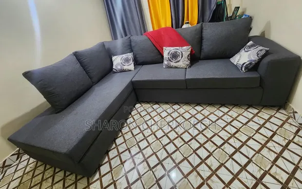 7-Seater L-Shaped Sofa - Gray Fabric - 1