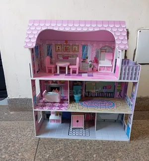 Large Wooden Dollhouse with Furniture