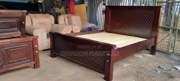 Brand New Solid Mahogany 5x6 Bed Frame with Diamond Panels - 1