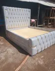 Luxury 5x6 Grey Velvet Bed Frame with Gold Strips - 2