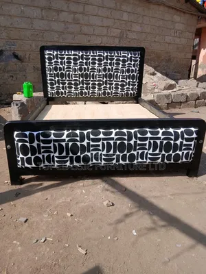 5x6 Bed Black Frame with White and Black Fabric