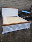 Panel Bed 5x6 White with Brown Headboard/Footboard - 2