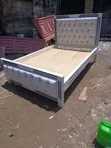 4x6 Mocket Bed White with Black Stripes and Buttons - 2