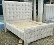 Premium 5x6 Cream Velvet Winged Chester Bed Frame - 2