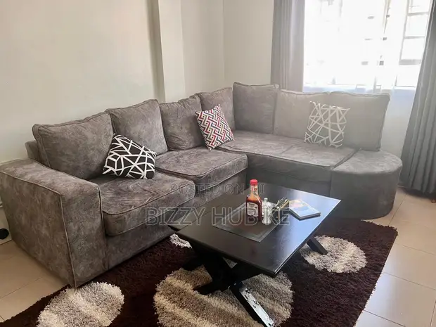 7-Seater L-Shape Grey Suede Sofa - 1